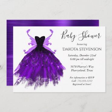 Royal Purple Fairy Wing Ball Gown | Baby Shower Invitation