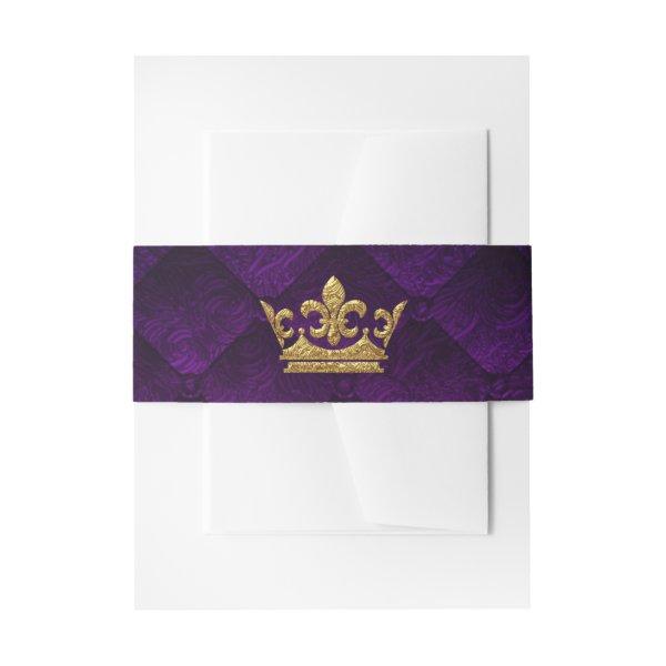 Royal Purple & Gold Crown Storybook Wedding  Belly Band