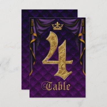 Royal Purple Gold Crown Wedding Table Number 4