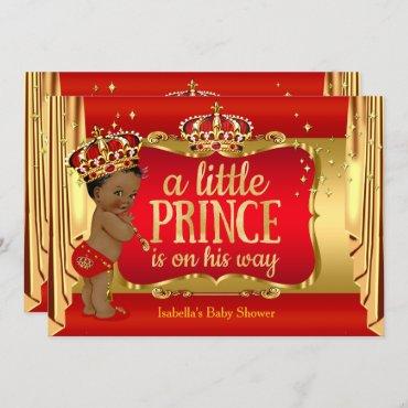 Royal Red Gold Boy Prince Baby Shower Ethnic Invitation