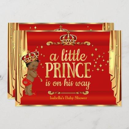 Royal Red Gold Drapes Prince Baby Shower Ethnic Invitation