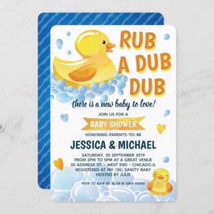 Rub a Dub Dub Rubber Duck Baby Shower Invitation