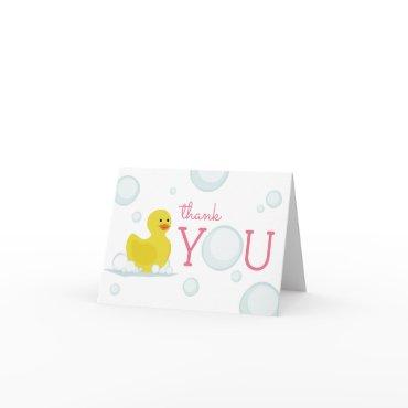 Rubber Duck Bubbles Baby Shower Thank You Pink