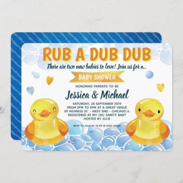 Rubber Duck Gender Neutral Twins Baby Shower Invitation