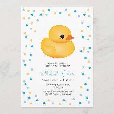 Rubber Duckie Blue Boy Baby Shower Invitation