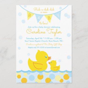 Rubber Ducky Baby Shower Invitation blue & yellow