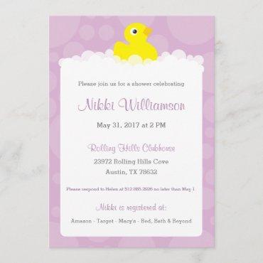 Rubber Ducky Baby Shower Invitation - Lilac