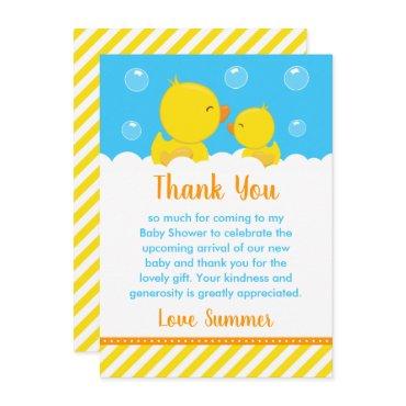 Rubber Ducky Baby Shower Yellow and Blue Thank You Card