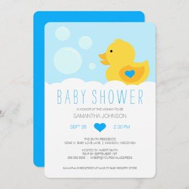 Rubber Ducky Blue Boy Baby Shower Invitation