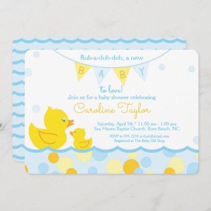 Rubber Ducky Blue & Yellow Baby Shower Invitation