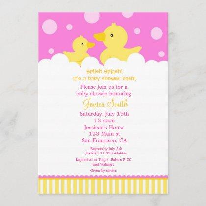 Rubber Ducky Duck Baby Shower Invitation for girl