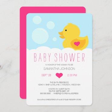 Rubber Ducky Pink Girl Baby Shower Invitation