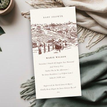 Rust Winery Mountain Sketch Baby Shower Invite