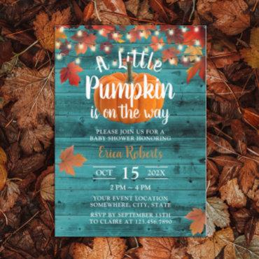Rustic Autumn Leaves Teal Barn Pumpkin