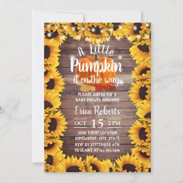 Rustic Autumn Sunflower Little Pumpkin Baby Shower Invitation