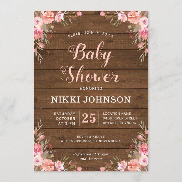 Rustic Baby Girl Shower Country Chic Floral Wood
