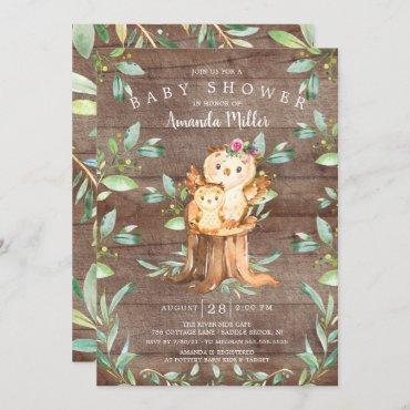 Rustic Baby Owl and Mom Baby Shower Invitation