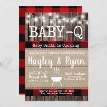 Rustic Baby-Q BBQ Buffalo Plaid Couples Shower Invitation