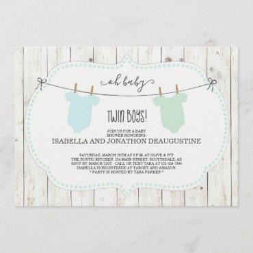 Rustic Baby Shower Invitation for Twin Boys