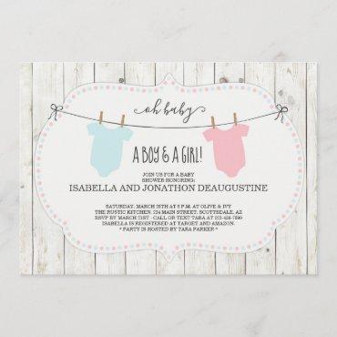 Rustic Baby Shower Invitation for Twins