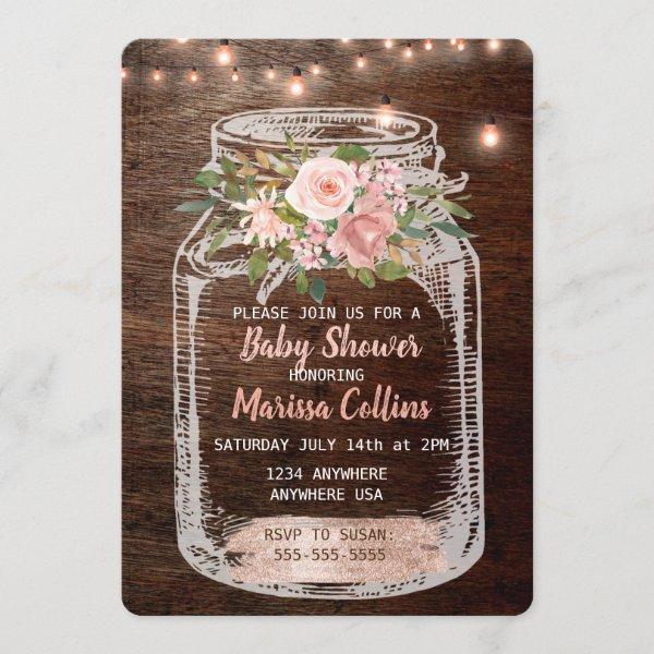 Rustic Baby Shower, Mason Jar Lights Boho Floral