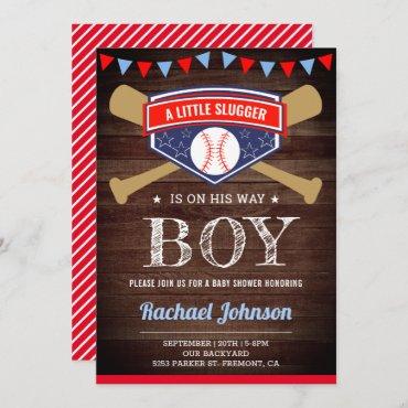 Rustic Barn Wood Sports Boy Baseball Baby Shower Invitation