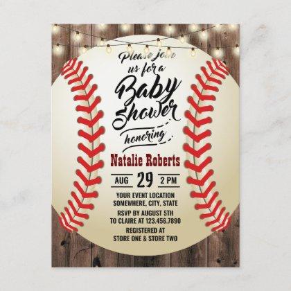 Rustic Baseball Barn Wood Sports Baby Shower Invitation