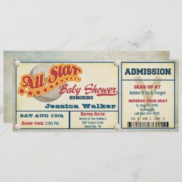 Rustic Baseball Ticket Baby Shower Invitation