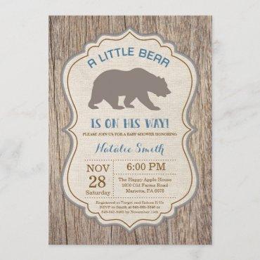 Rustic Bear Baby Shower Invitation Boy