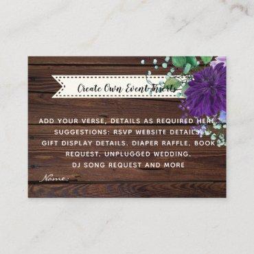 Rustic Blue Flower Wedding Details Cards - Insert