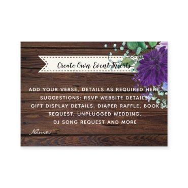 Rustic Blue Flower Wedding Details Cards - Insert