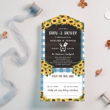 Rustic Blue Gingham Sunflowers Baby-Q Shower All In One