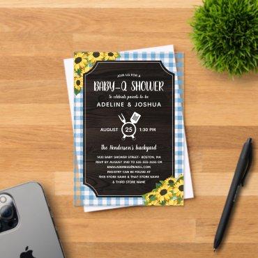 Rustic Blue Gingham Sunflowers Boy Baby-Q Shower Acrylic
