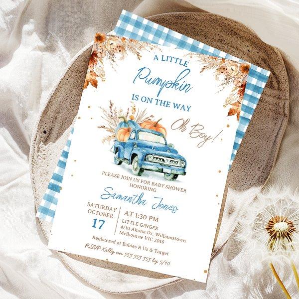 Rustic Blue Truck Little Pumpkin Baby Shower