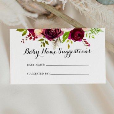 Rustic Blush Burgundy Baby Name Suggestions Card