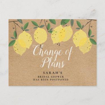 Rustic Boho Lemons Change The Date Postponed Event Postcard
