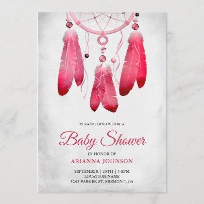 Rustic Boho Pink Dream Catcher Baby Shower Invitation