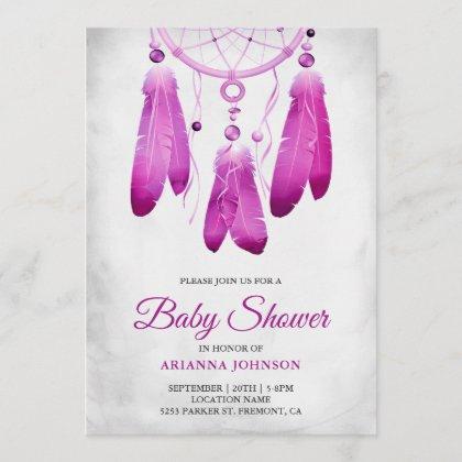 Rustic Boho Purple Dream Catcher Baby Shower Invitation