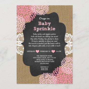 Rustic burlap girl drop-in baby sprinkle invitation