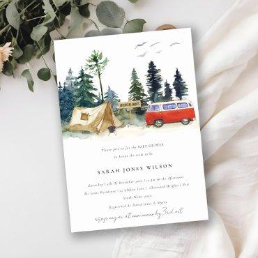 Rustic Camping Watercolor Pine Forest