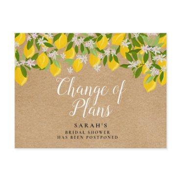 Rustic Change of Plans Postponed Event Lemons Postcard