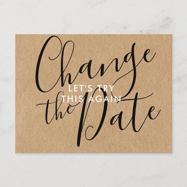 Rustic Change the Date Postponed Cancelled Event Postcard