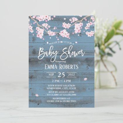 Rustic Cherry Blossom Flowers Baby Shower Invitation