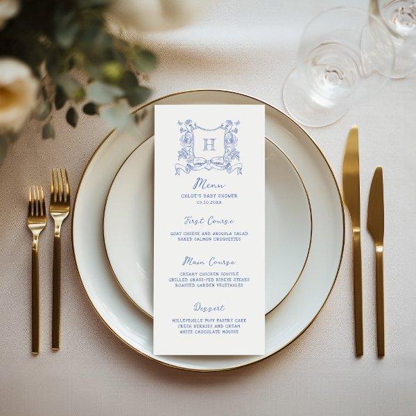 Rustic Chinoiserie Bow Floral Crest Baby Shower Menu