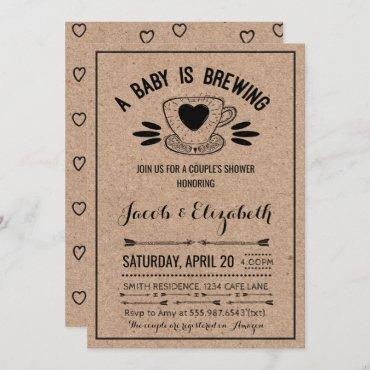 Rustic Coffee Couples Baby Shower Baby Brewing Invitation