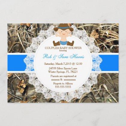 Rustic Country Vintage Camo Baby Shower Invite
