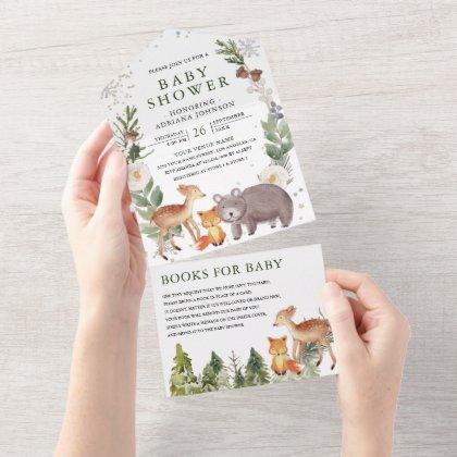 Rustic Cute Woodland Forest Animals Baby Shower All In One Invitation