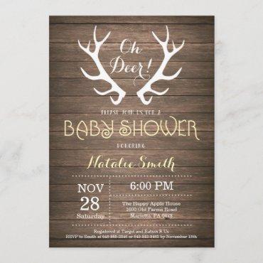 Rustic Deer Antler Baby Shower Invitation Yellow