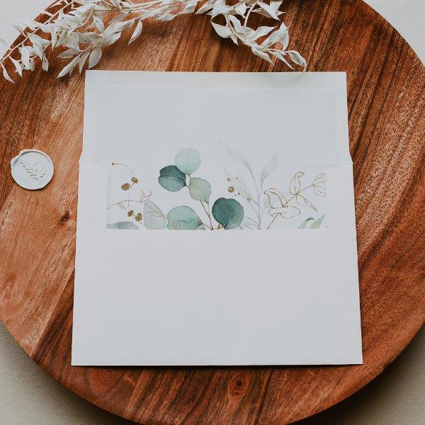 Rustic Eucalyptus Gold Floral Wedding  Envelope