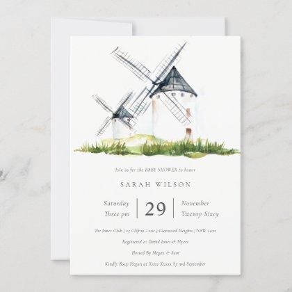 Rustic Farm Windmill Theme Baby Shower Invite